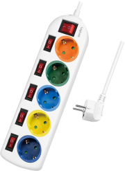 logilink lps258 socket outlet 5 way with 6 switches 15m multicolor photo