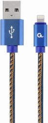 cablexpert cc usb2j amlm 1m bl premium jeans denim 8 pin cable with metal connectors 1m blue photo