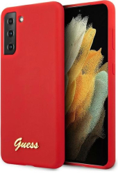 guess silicone case silicone metal logo script for samsung galaxy s21 5g g991 red photo