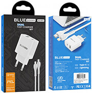 blue power wall travel charger duo bcc80a pd qc 30 20watt lightning cable white photo