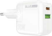 blue power wall charger 30w 3a 1x usb a 1x type c white photo